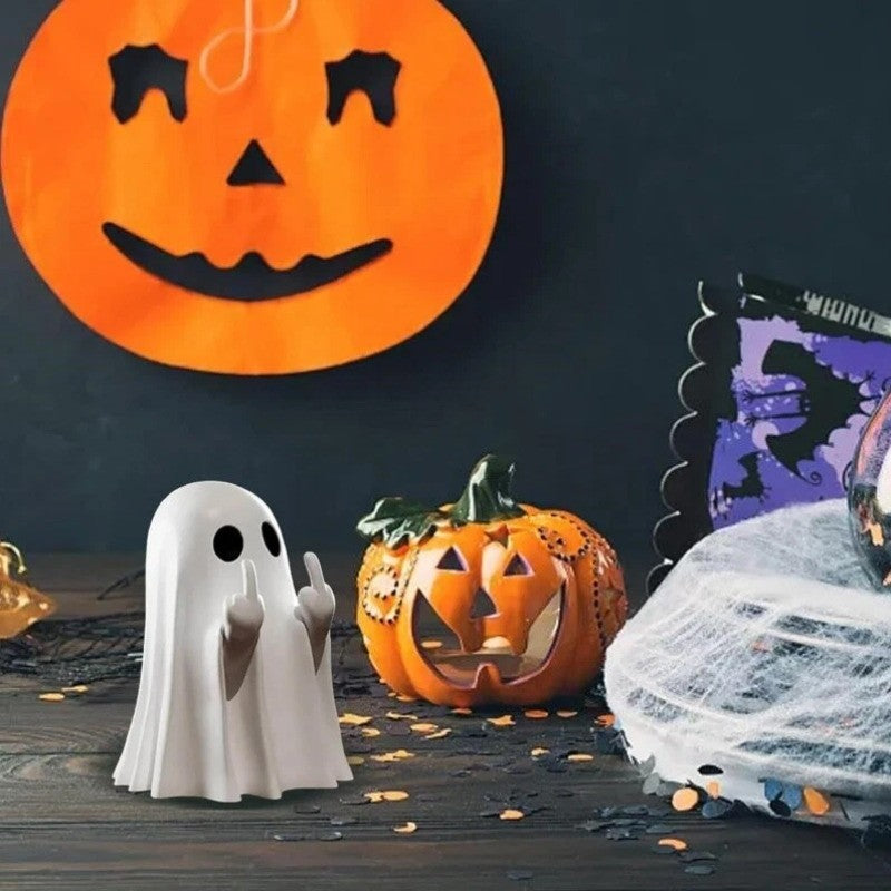 9CM Funny Middle Finger Ghost Statue | Halloween Resin Figurine for Home Decor