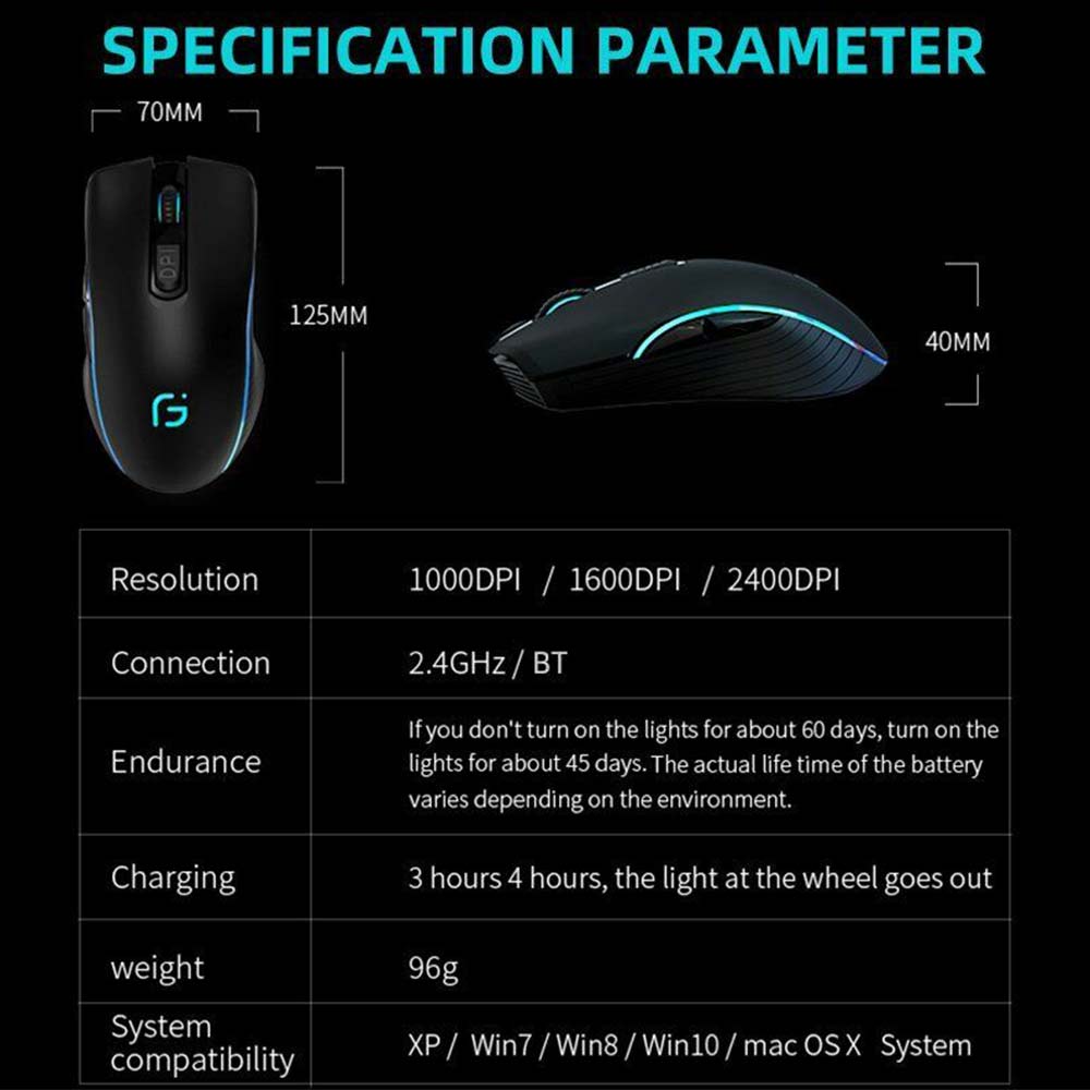 Single/Dual Model 2.4G Wireless Bluetooth Mouse Rechargeable Dual Mode Silent