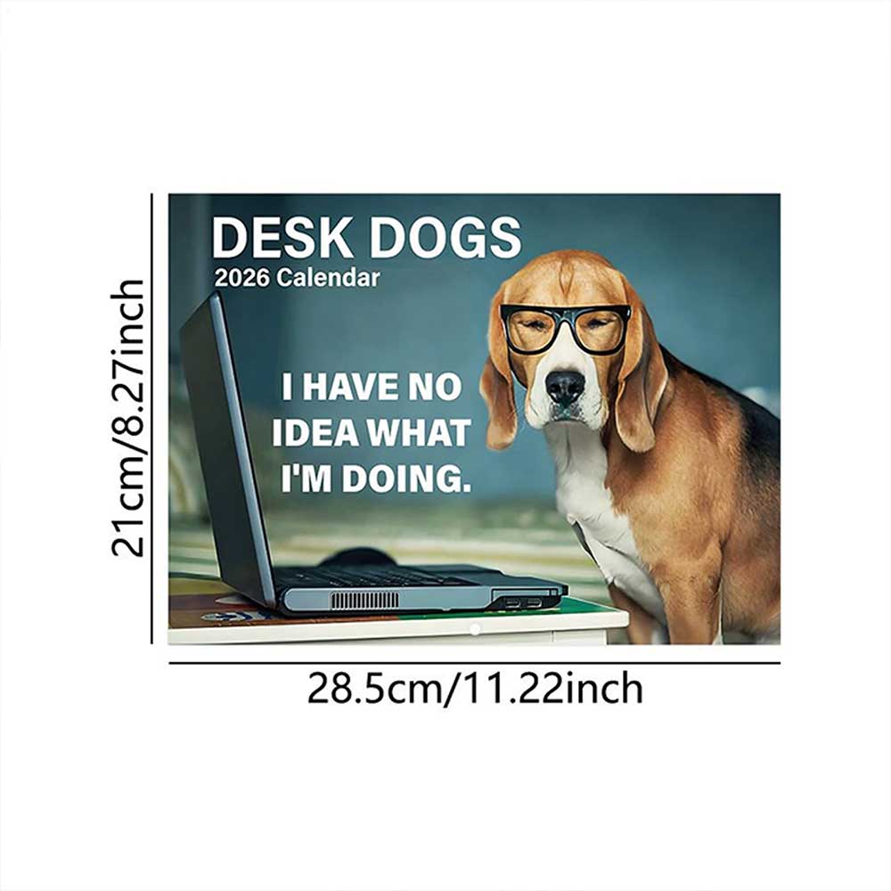 2026 Desk Dogs Calendar - Funny Dog Hanging Wall Calendar with Monthly View