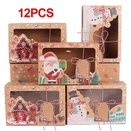 12PCS Christmas Candy Cookie Boxes Bakery Gift Boxes Cupcake Muffin Cake Box