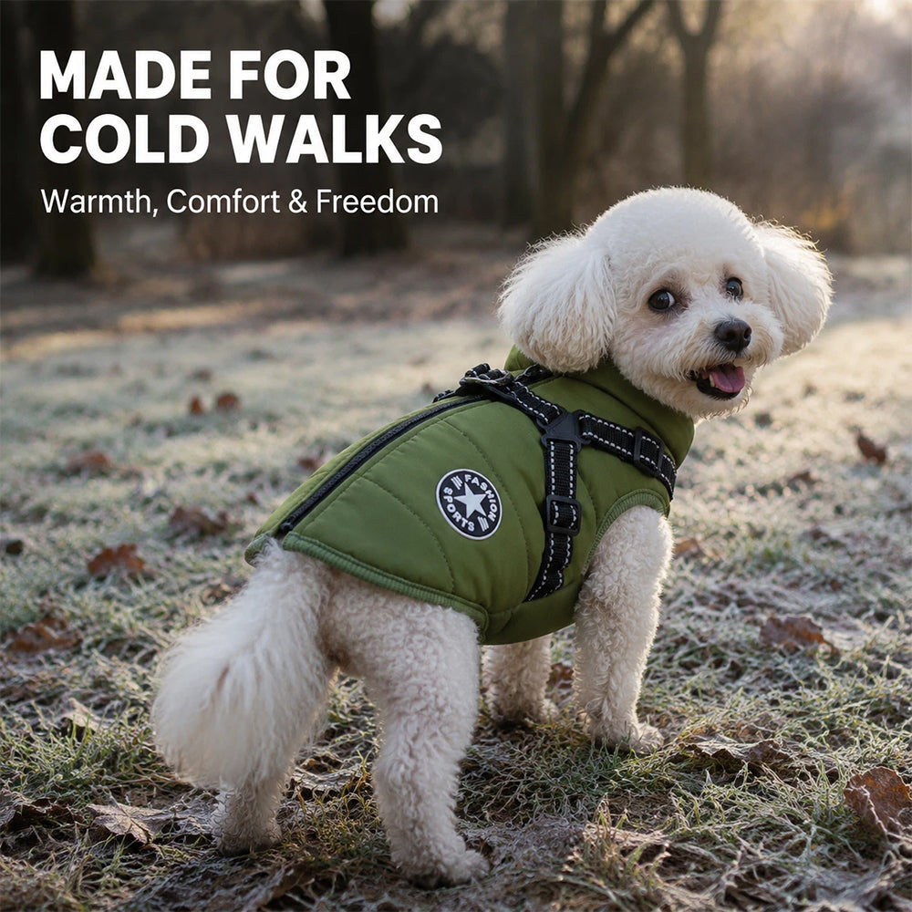 Waterproof Dog Coat – Built-In Harness Winter Jacket for Cold Weather Walks