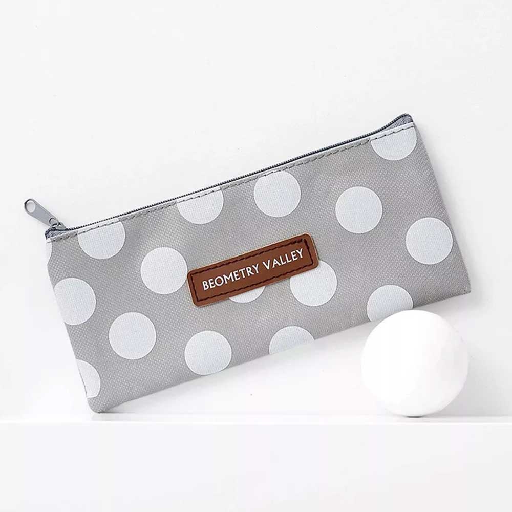 Grid Dots Canvas Pen Box Pencil Case Storage Bag Makeup Brush Pouch Stationery Gift