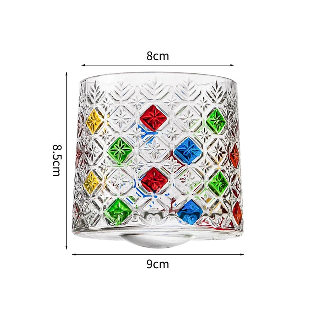 Crystal Whiskey Glass Set - Colored Snowflake Glass Holder Gift for Bourbon & Cocktail