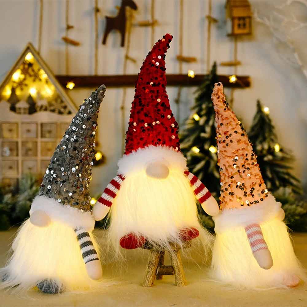 3 Pack Christmas Gnome Lights – Santa Gnomes with Bling Hats, Table Decor