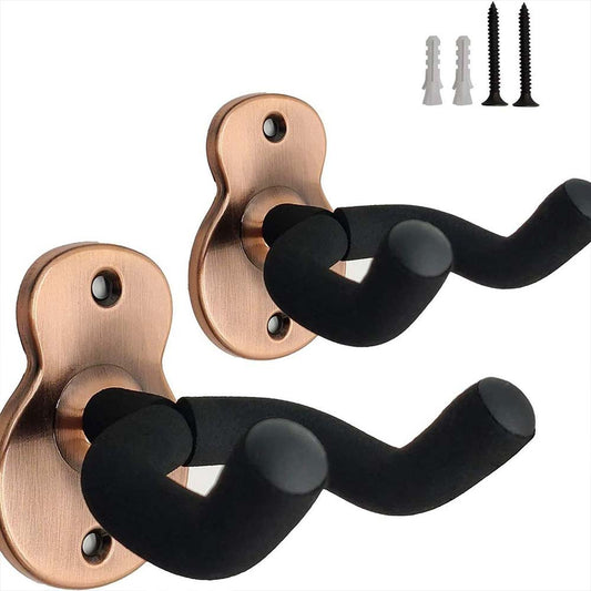 2x Metal Guitar Hanger Wall Mount - Non-Slip Holder for Guitar, Bass, Ukulele
