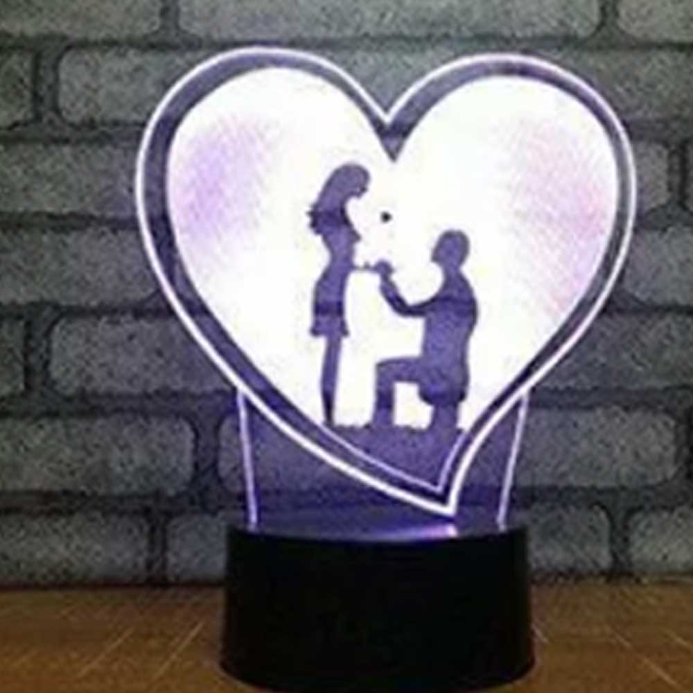 3D Acrylic LED Propose Wedding 7 Colour Novelty Gift Night Light TouchTable Lamp