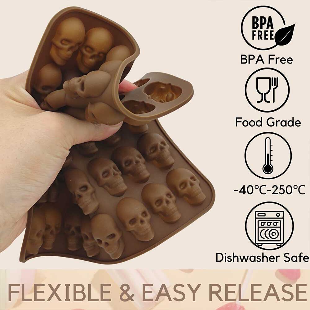 40 Cavity Jelly Mold Gummy Candy Mould Ice Tray Silicone Halloween Skull