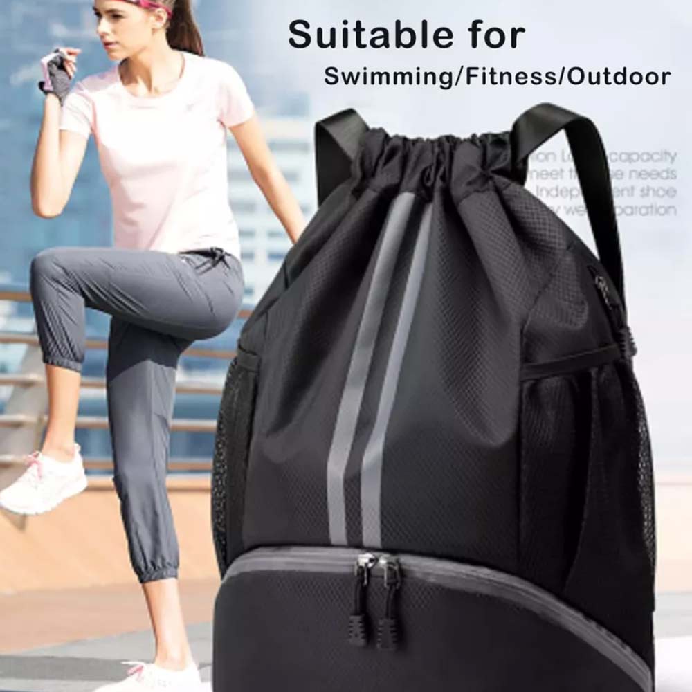 Waterproof PE Backpack Drawstring Sports Backpack Gym Bag with Shoe Compartment