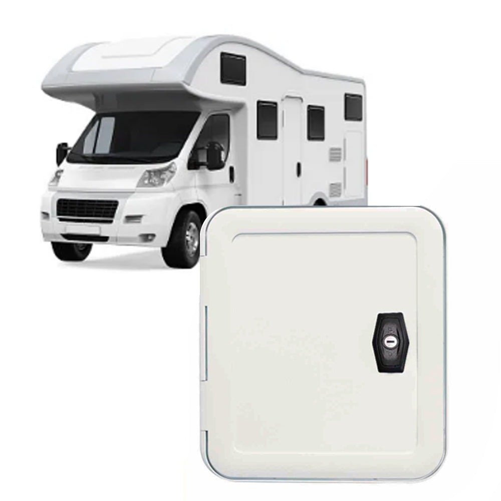 RV Storage Hatch Door – UV Resistant with Locker, Square & Rectangle, Rounded Corners