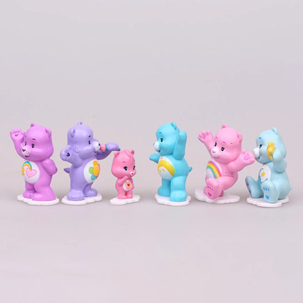 12Pcs Rainbow Care Bears Figure Set - Cute Cake Topper Decor, Collectible Dolls & Car Ornaments