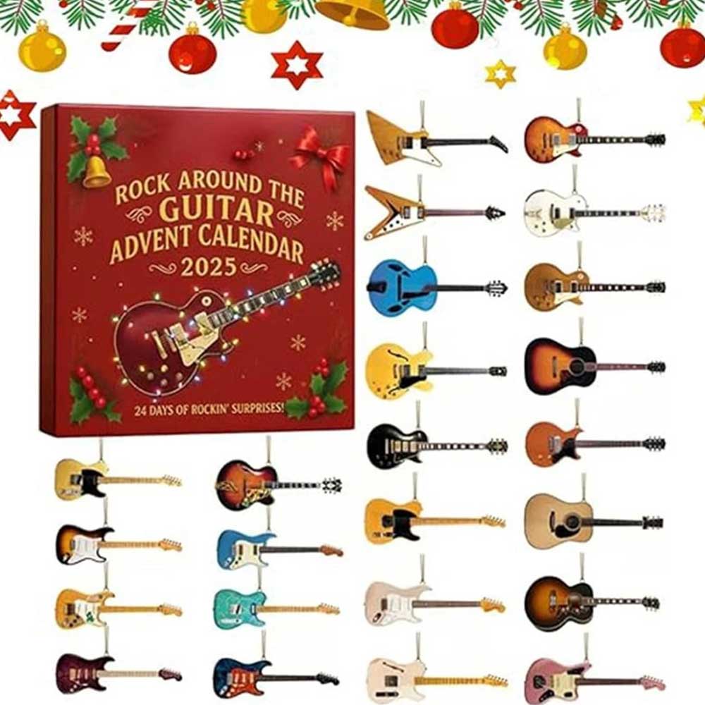 2025 Rock 'n' Roll Guitar Advent Calendar - 24 Days of 2D Flat Acrylic Guitar Ornaments