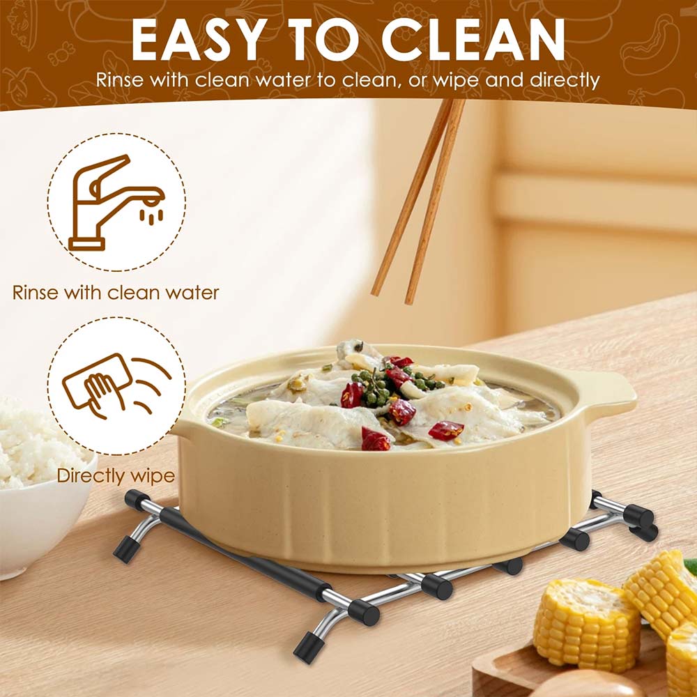Kitchen Trivet Worktop Saver – Stainless Steel & Silicone Hot Pot Pan Stand Rack