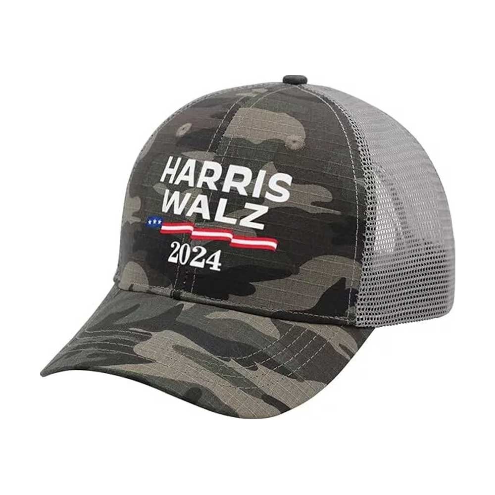 Harris Walz Hat 2024 Election Camo Trucker Cap Kamala President Democrat Gift