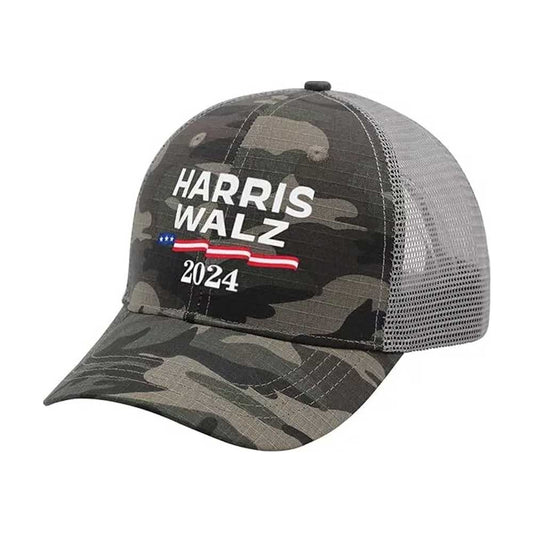 Harris Walz Hat 2024 Election Camo Trucker Cap Kamala President Democrat Gift