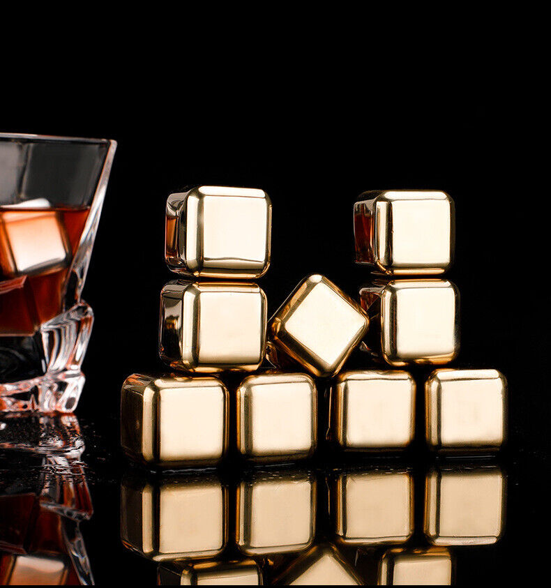 Stainless Steel Ice Cubes Chilling Stones Rocks Reusable with Tong for Whiskey