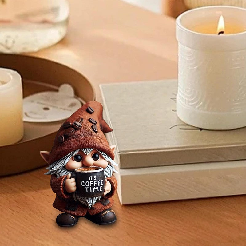 Outdoor Resin Gnome Ornament Coffee Time Figurine Gnome Figurine Garden Decor