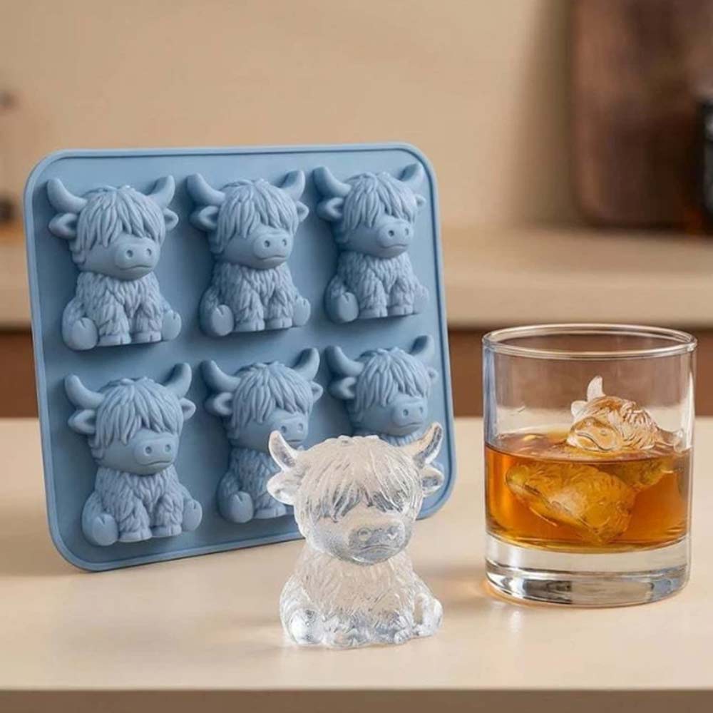 Mini Highland Cow Ice Cube Mold - Cute 3D Silicone Tray for Whiskey, Chocolate, Soap