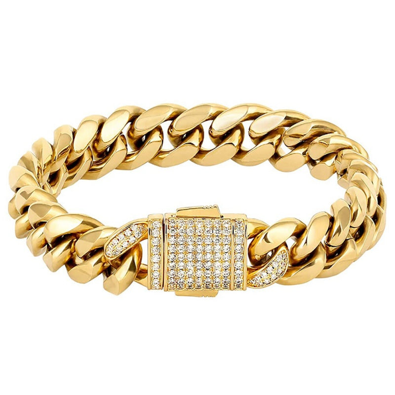 Men's Cuban Durable Urban Street-Wear Hip Hop Bracelet 12mm 18k Gold Silver Curb