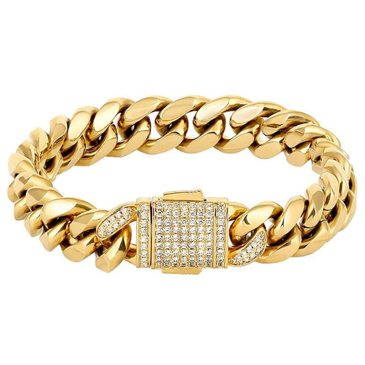 Men's Cuban Durable Urban Street-Wear Hip Hop Bracelet 12mm 18k Gold Silver Curb