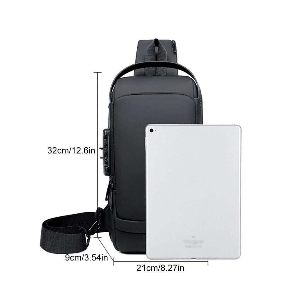 Men's Anti-Theft Crossbody Chest Bag - USB Charging Port & Lockable Sling Bag
