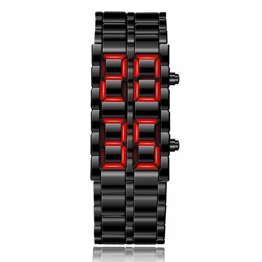 Fashion Mens Digital Lava Wrist Watch Men Black Full Metal Red LED Display