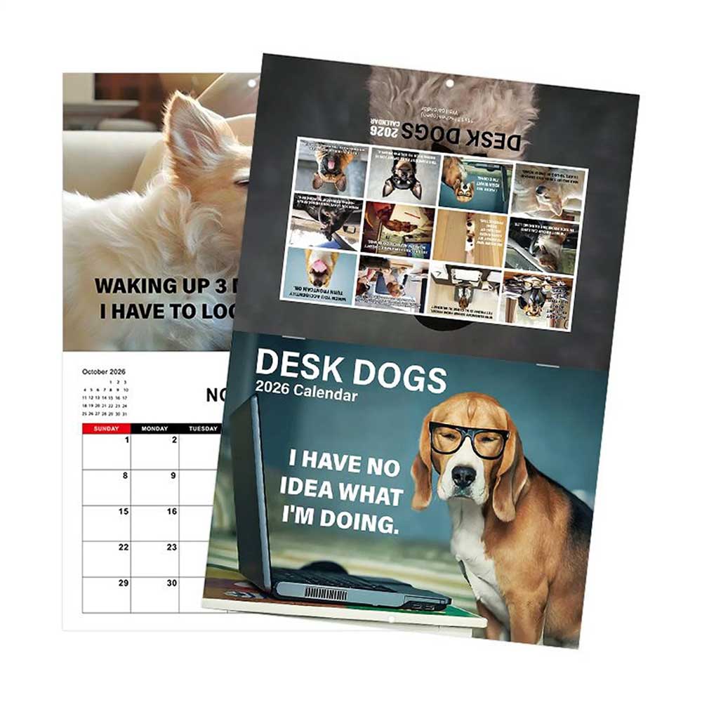 2026 Desk Dogs Calendar - Funny Dog Hanging Wall Calendar with Monthly View