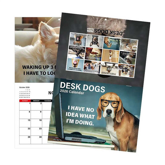 2026 Desk Dogs Calendar - Funny Dog Hanging Wall Calendar with Monthly View