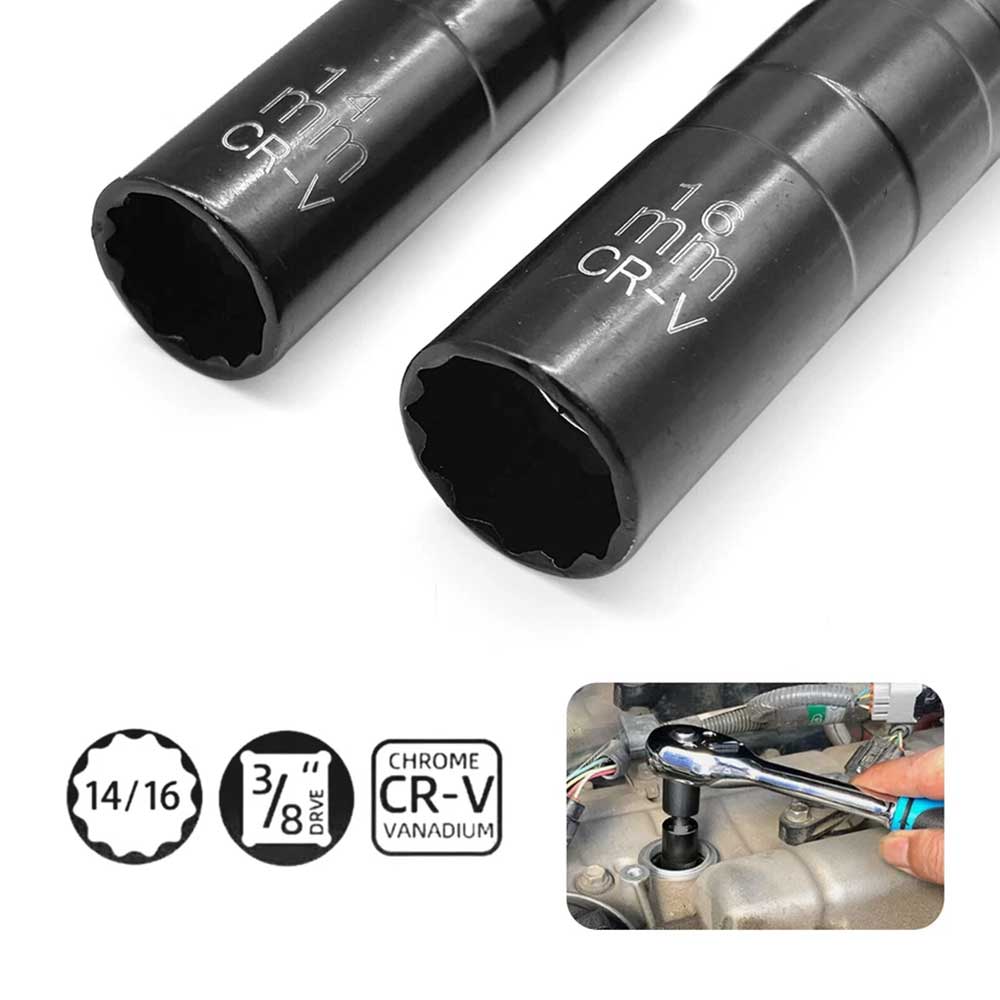2X Magnetic Thin Wall Spark Plug Socket Set - 12-Point Swivel 14mm & 16mm