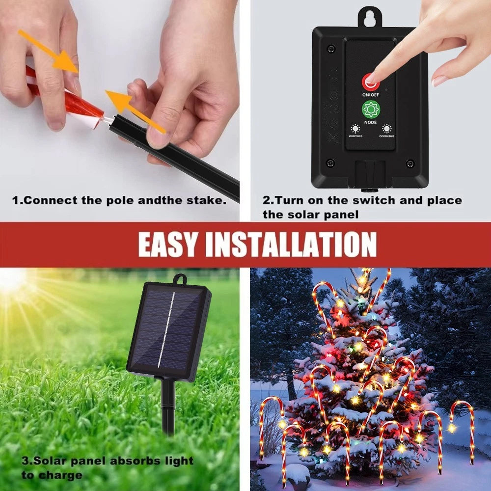 5-in-1 Solar Powered Red Candy Cane LED Lights Outdoor Christmas Pathway Decoration
