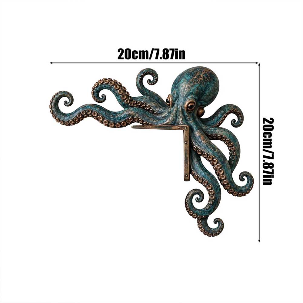 1Pair Octopus Door Frame Decor – Wooden Nautical Door Corner Statue, 20cm