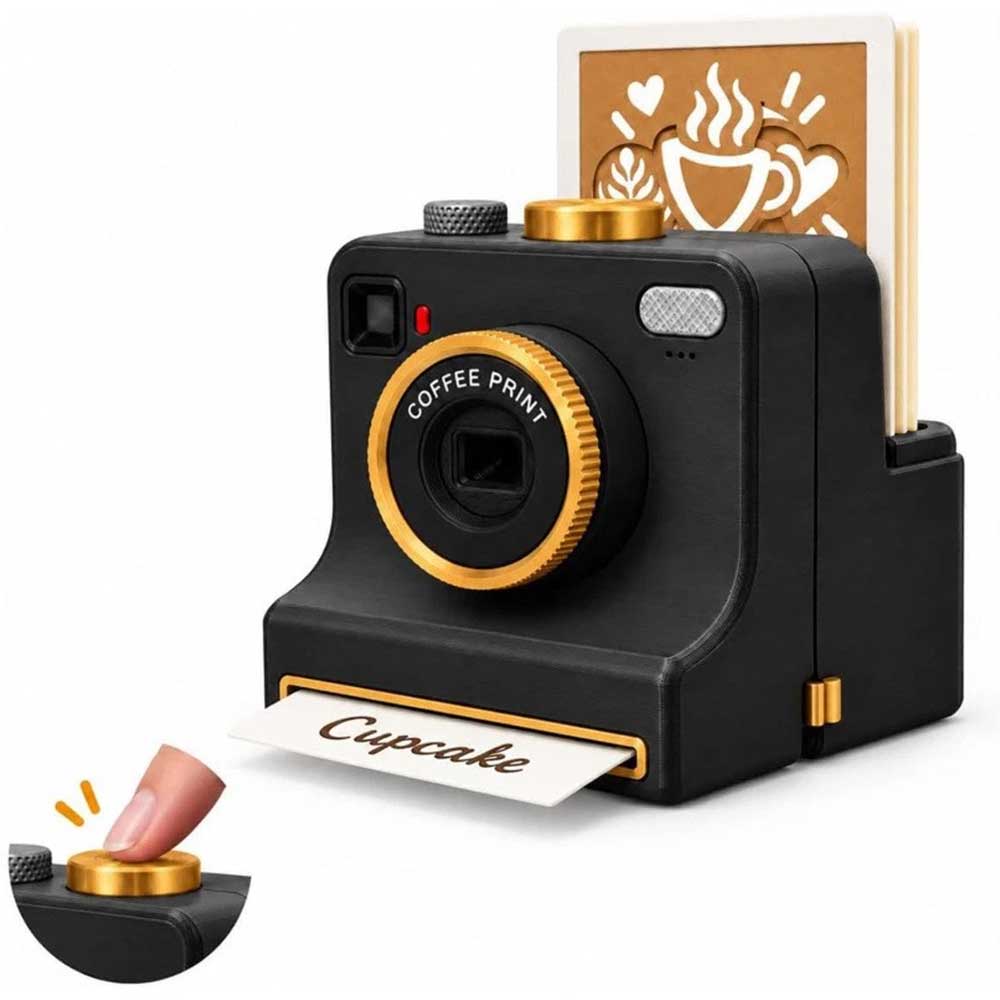 Latte Art Powder Printer – 3D Printed Coffee Stencil Dispenser with 4 Cards
