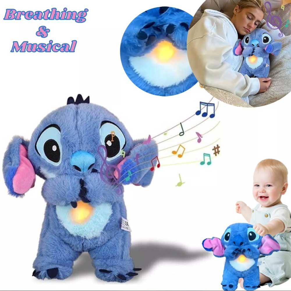 Stitch Breathing Soothing Plush Toy – Musical Anxiety Relief Doll with Calming Light for Sleep & Relaxation