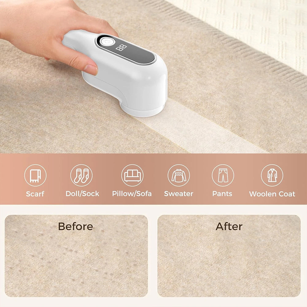 Electric Lint Remover - Clothes Bobble Fabric Shaver with LED Display, 6 Blades