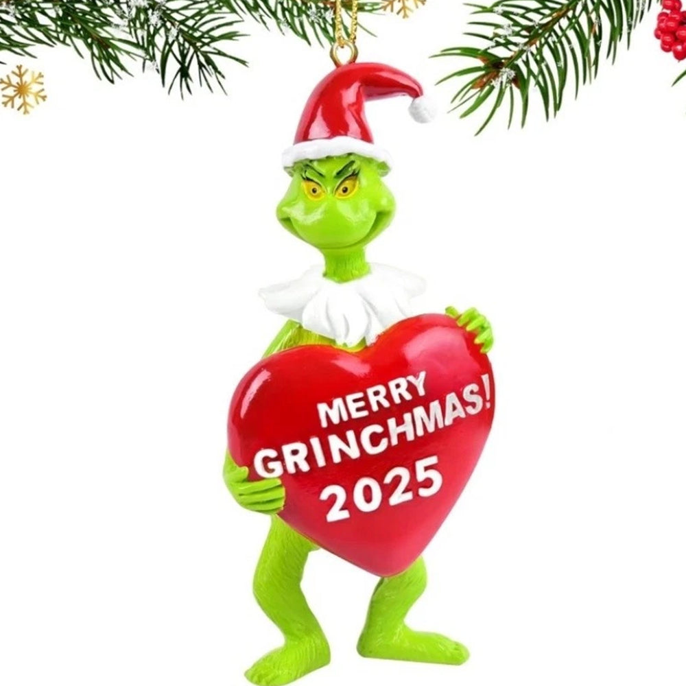 2pcs Grinch Christmas Ornaments 2025  -3D Hanging Tree Decor with Red & Green Figure