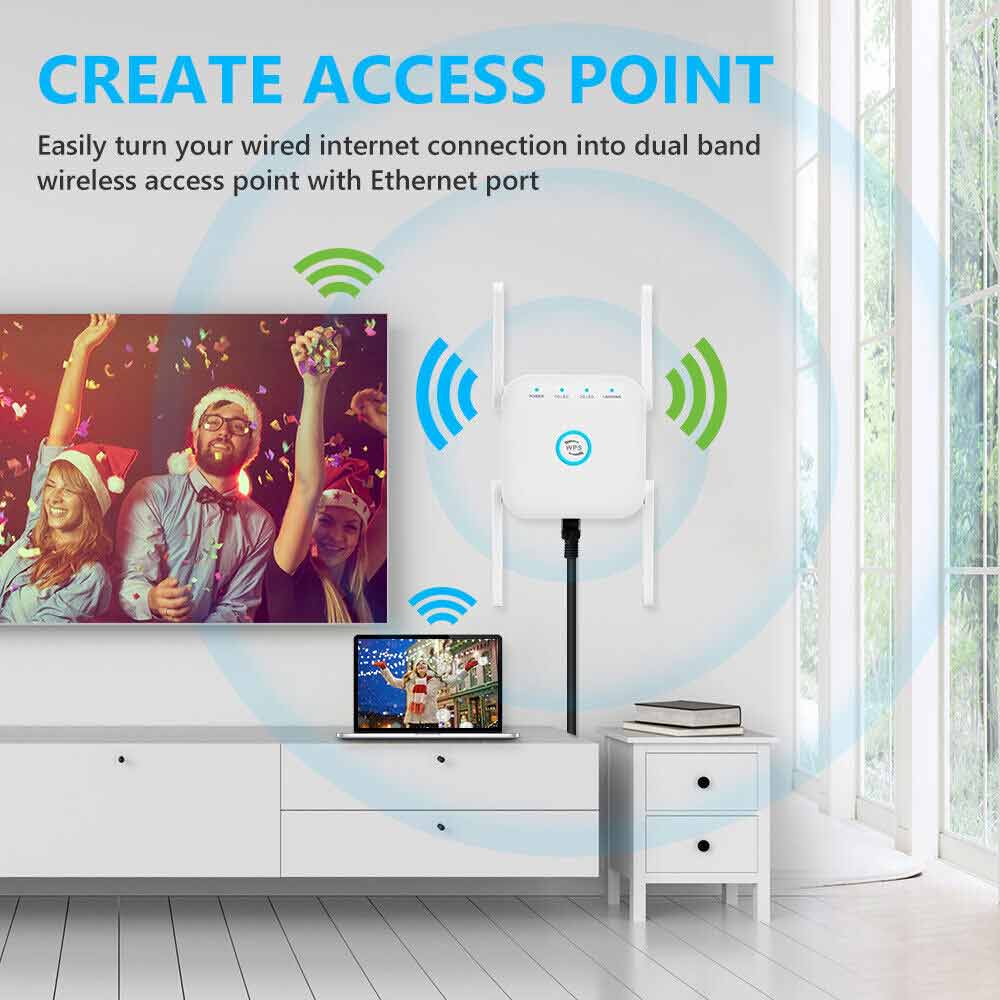 1200Mbps Dual Band WiFi Extender Wireless Network Repeater Signal Range Booster