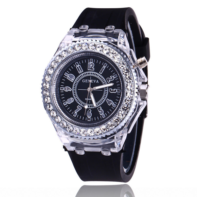Men's Watch Teenage Women's Watch Crystal Quartz Bracelet with LED Illumination