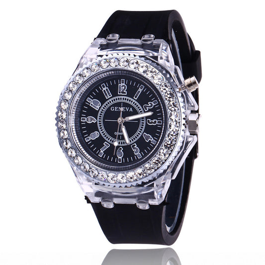 Men's Watch Teenage Women's Watch Crystal Quartz Bracelet with LED Illumination