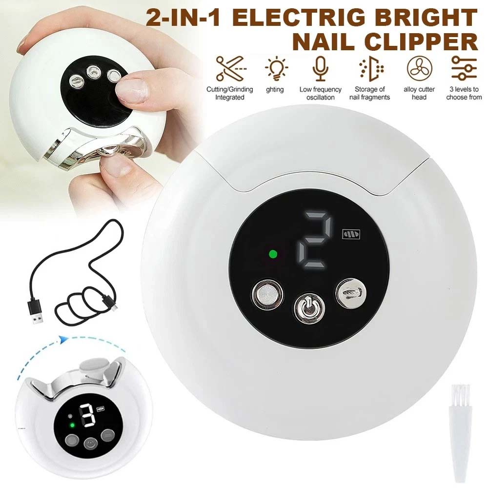 Electric Nail Clippers & File - Automatic Trimmer Cutter Rechargeable with Light