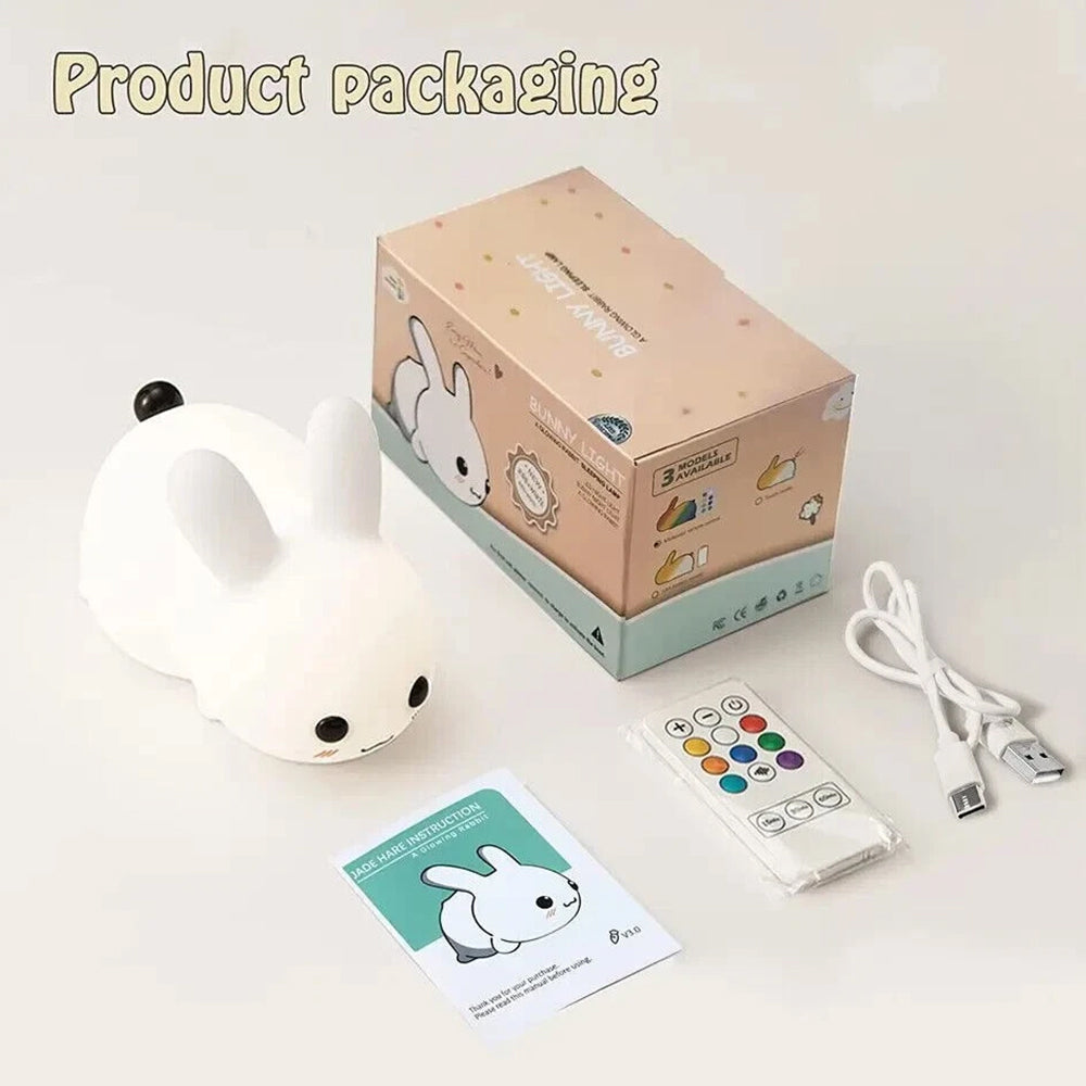 Soft Silicone Bunny Lamp – Rechargeable LED Night Light with RGB Remote