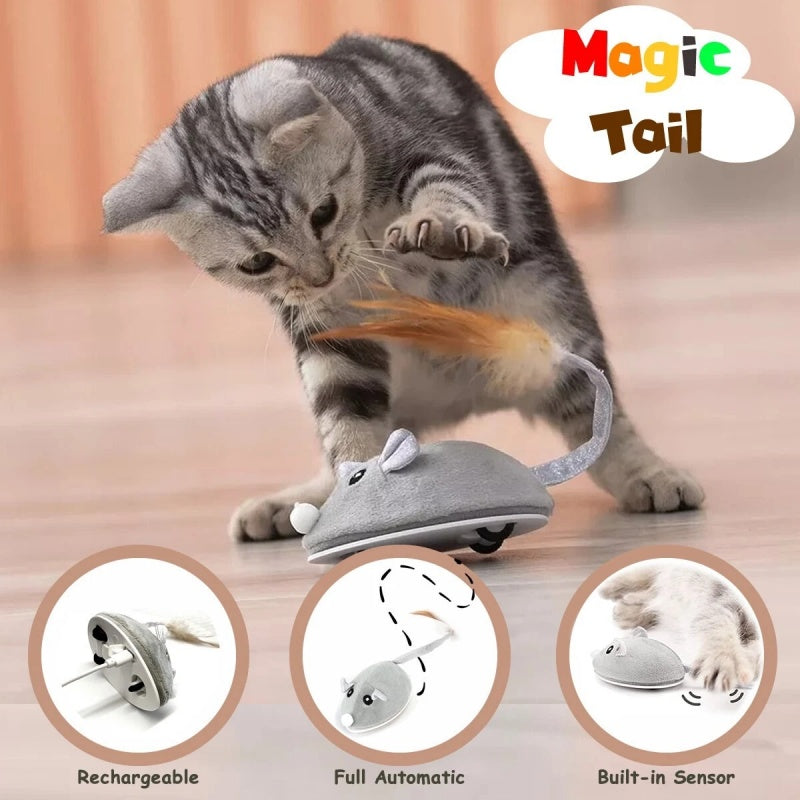Smart Robotic Mouse Cat Toys Interactive Teaser Automatic Moving Rechargeable