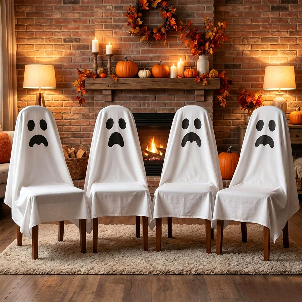 Halloween Dining Chair Cover – Skull Pattern Seat Protector, 120x200cm