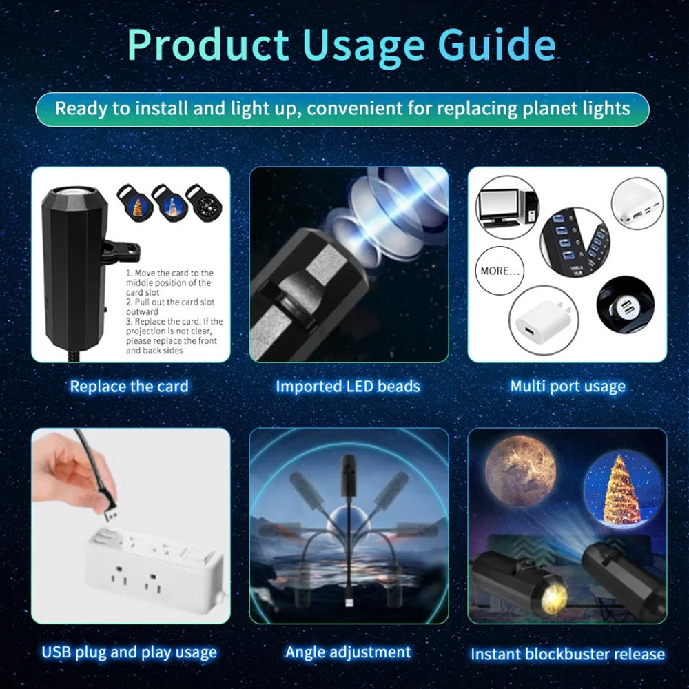 Led Halloween Moon Lamp USB Projector Night Light  Holiday Ornaments 6 Films