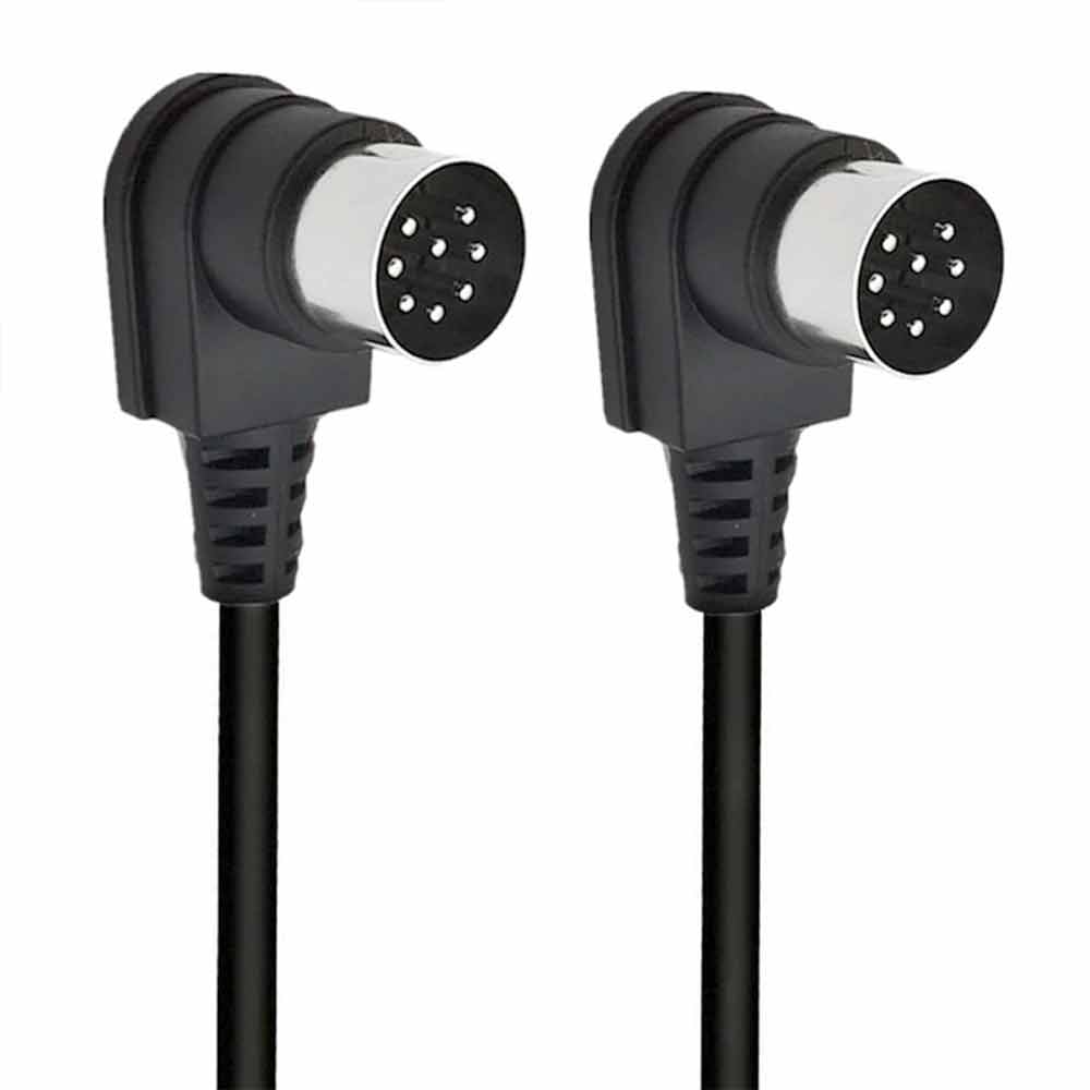 Dual 90° Angle 8-Pin DIN Plug to Male Speaker Audio Cable – 1m
