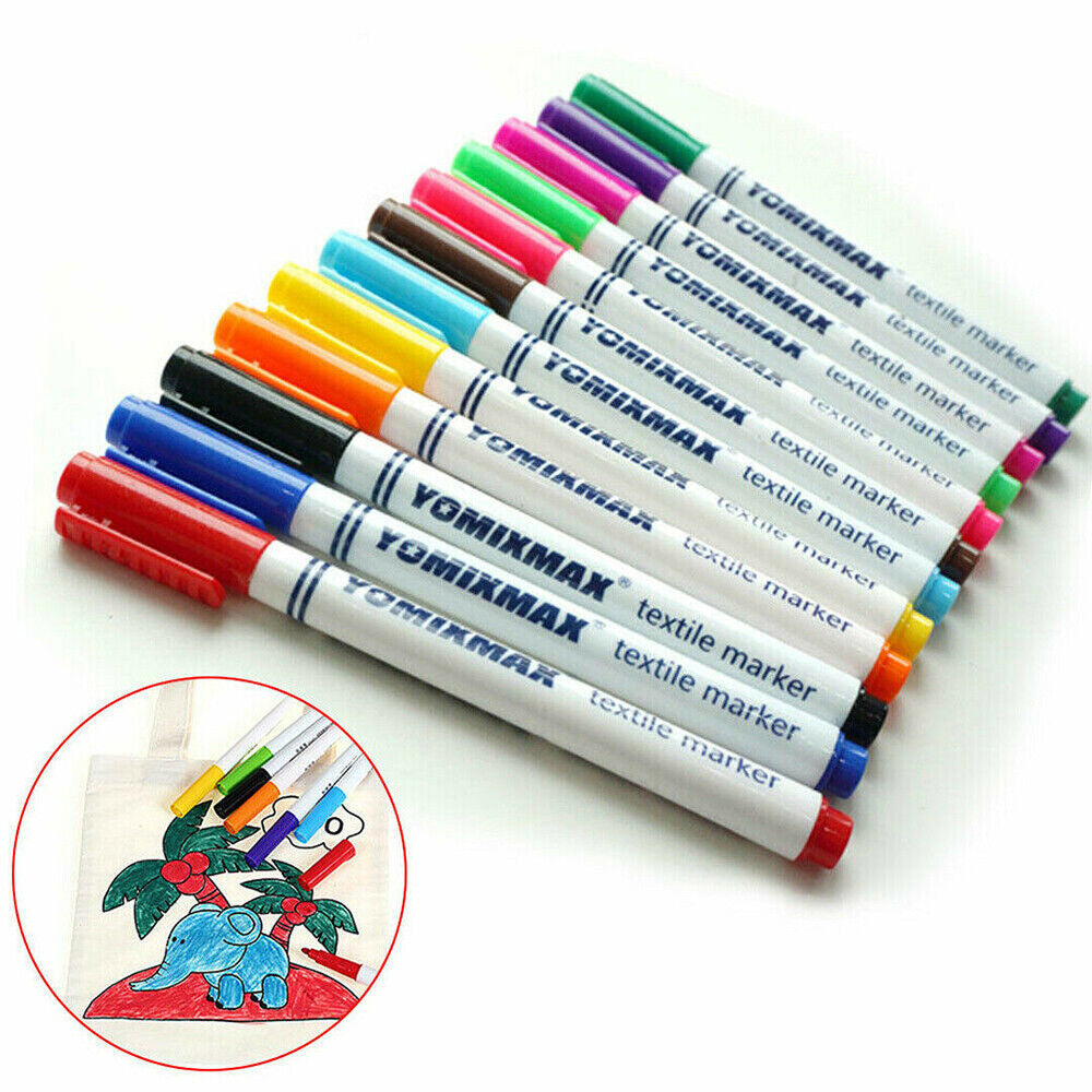 12Colors Fabric-Markers-Permanent-Pen-Paint-Clothing-Textile-Dye-T-Shirt-DIY-Set
