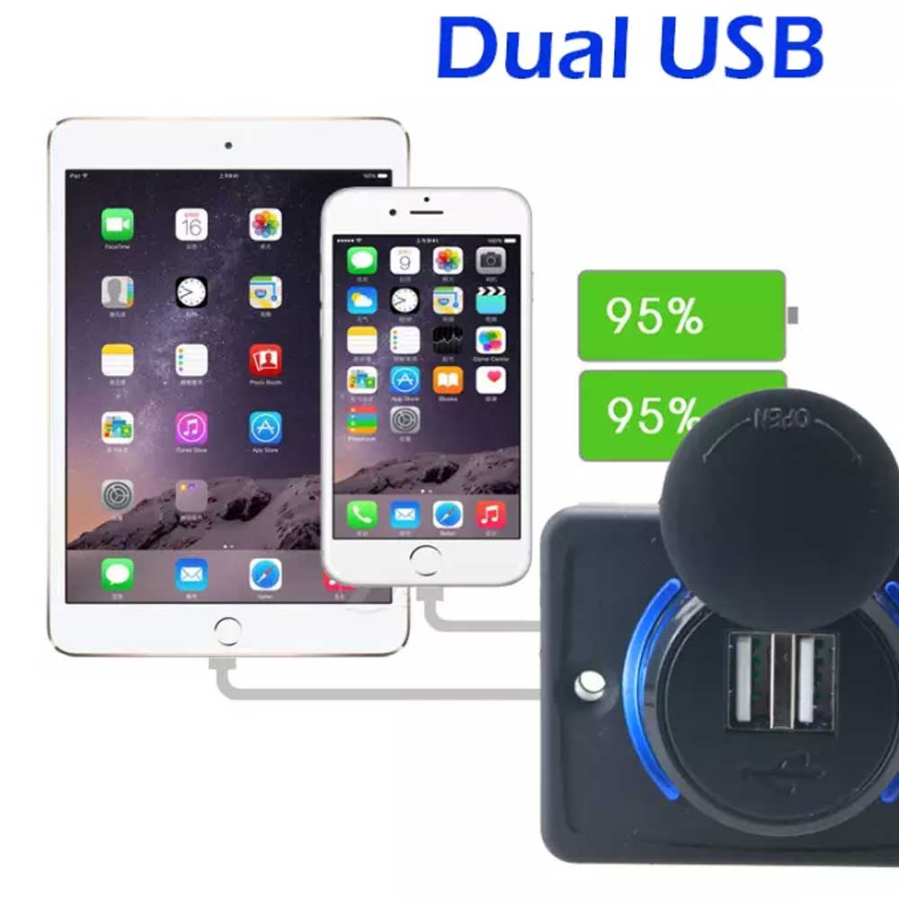 Dual QC3.0 USB Port Car Fast Charger 3.1A 12/24V Socket Outlet Panel Car Caravan RV