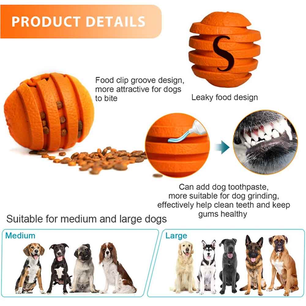 Indestructible Dog Chew Toy – Treat Dispenser & Interactive Pet Toy, Orange, 10cm
