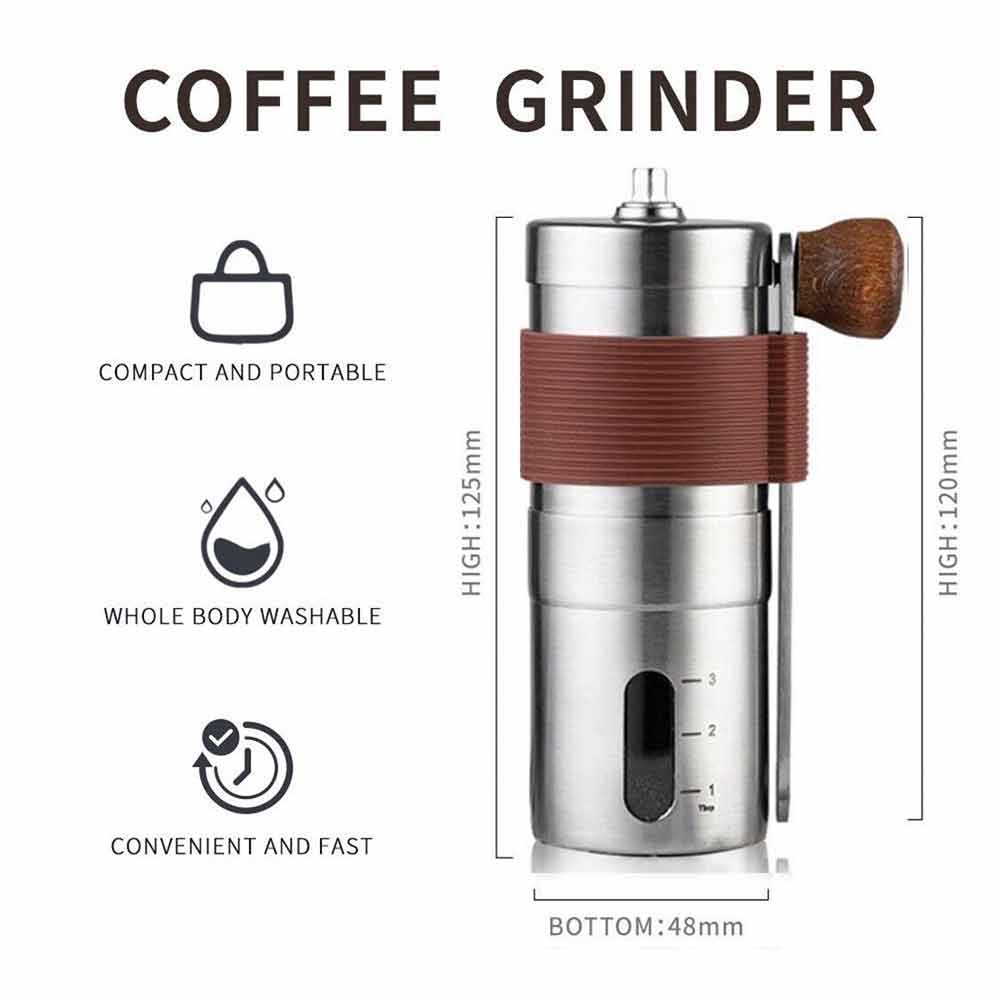 Manual Coffee Grinder Burr Hand Spice Bean Stainless Steel Adjustable Coarseness