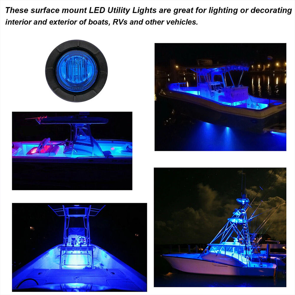 10X Blue Round Marine Boat Cabin Courtesy Lights Deck LED Walkway Stair Light