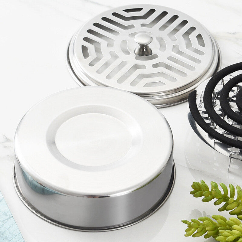 Stainless Steel Mosquito Coil Spiral Repellent Smoke Incense Anti Bug Fly With Lid