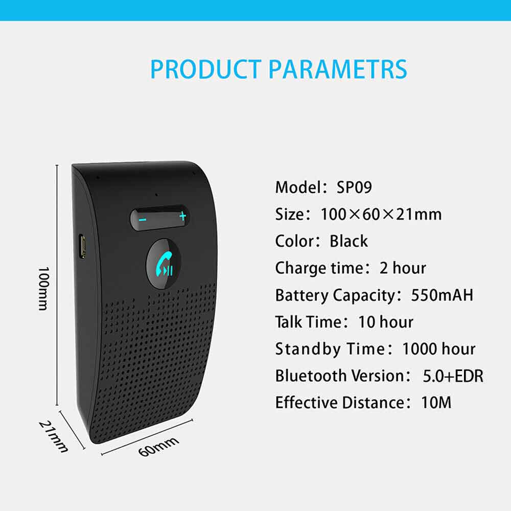 Bluetooth Hands-Free Sun Visor Wireless Phone Speaker Kit Car Speakerphone
